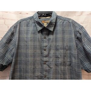 GH Bass Earth Men's XL Plaid Short Sleeve Casual Button Down Shirt Blue Gray